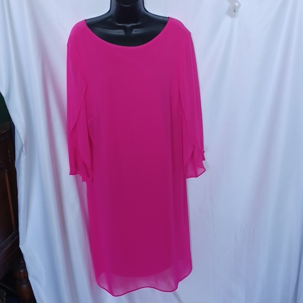 MSK Pink Tulip Sleeve boatneck Knee Length Evening/wedding Dress SZ 12 chiffon